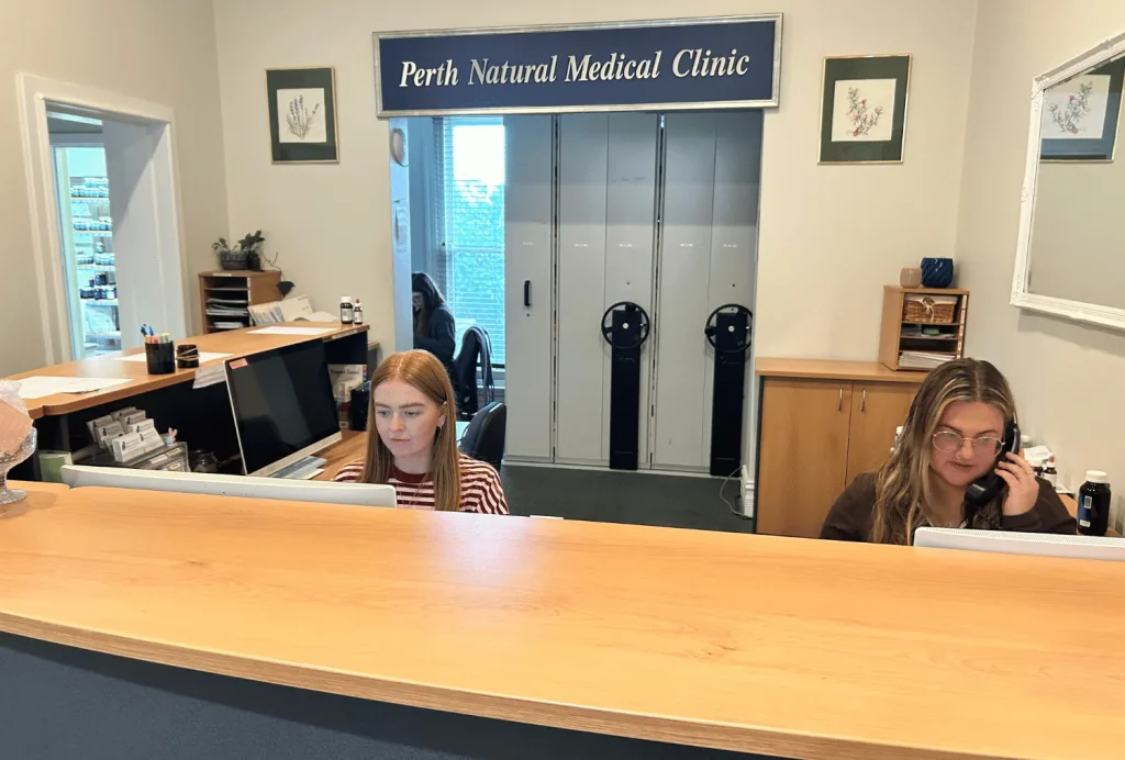 Reception desk at Perth Natural Medical Clinic, Highgate
